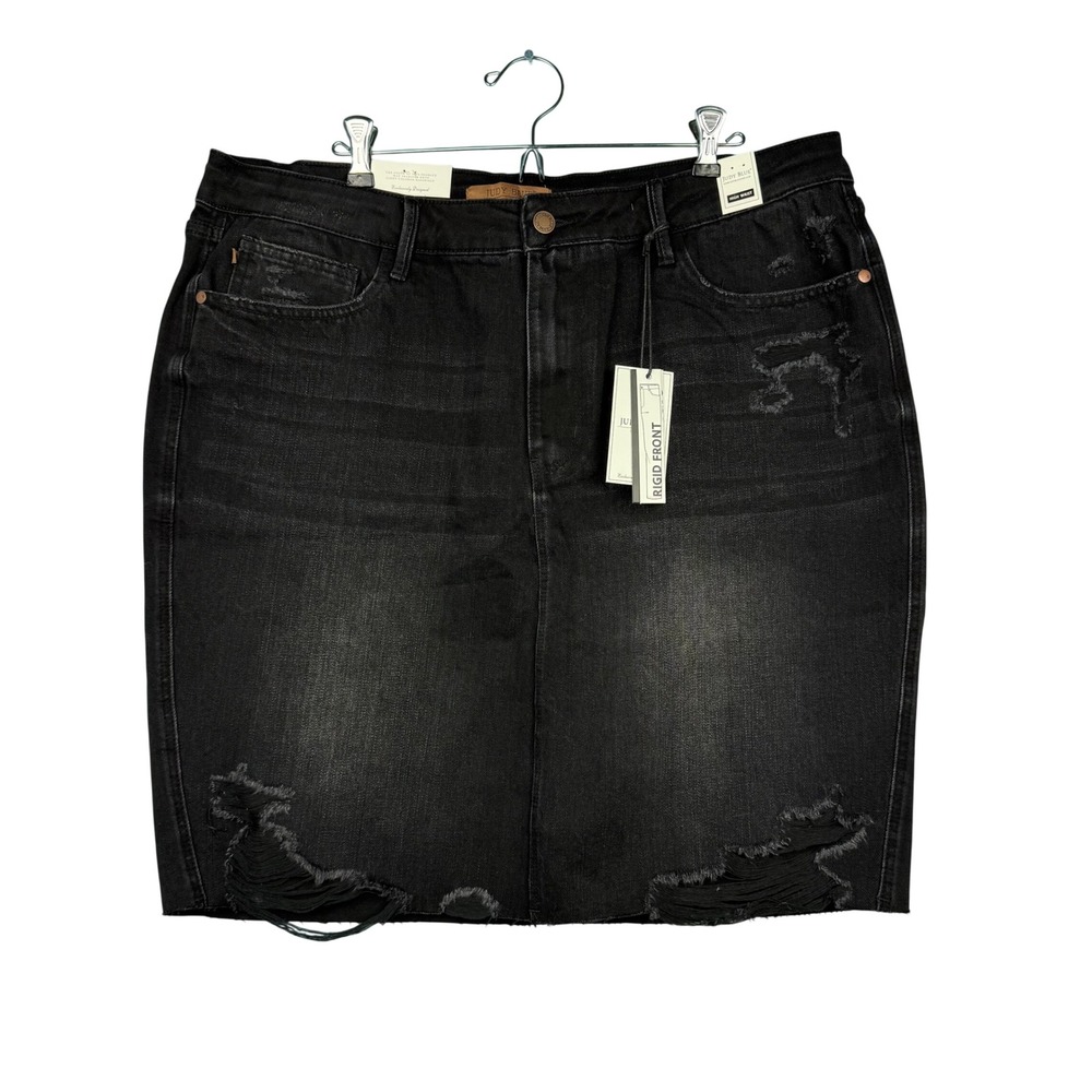 Judy‎ Blue Rigid Front Stretch Back Distressed Black Denim Skirt 3XL JB2824 BK